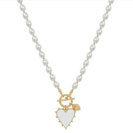 Collar perlas sintéticas dije corazón